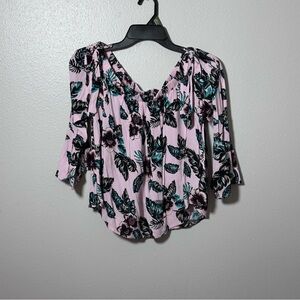 Forever 21 Women Off Shoulder‎ Pink Floral Blouse size Small